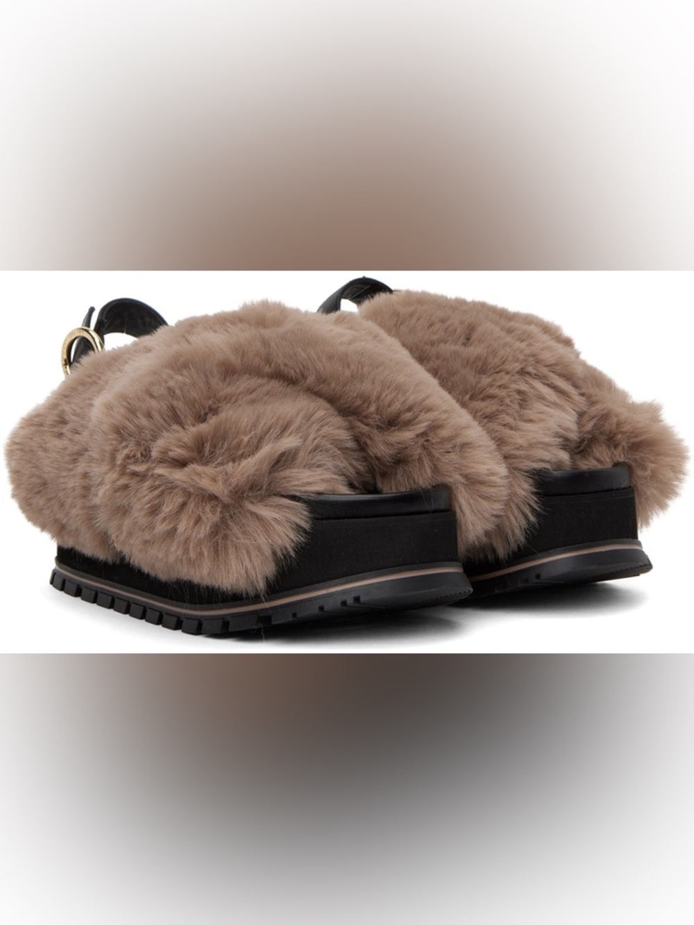 Marc Jacobs platform Taupe Faux Fur Sandals with Black Sole - Picture 1 of 5
